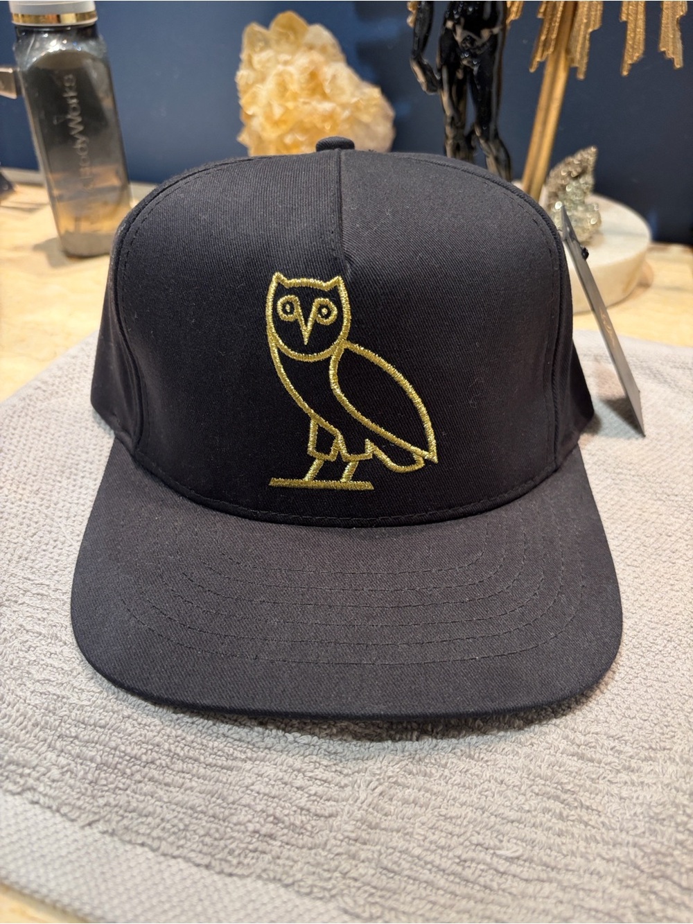 October Very Own (OVO) Black Snapback Cap with Gold Owl Embroidery